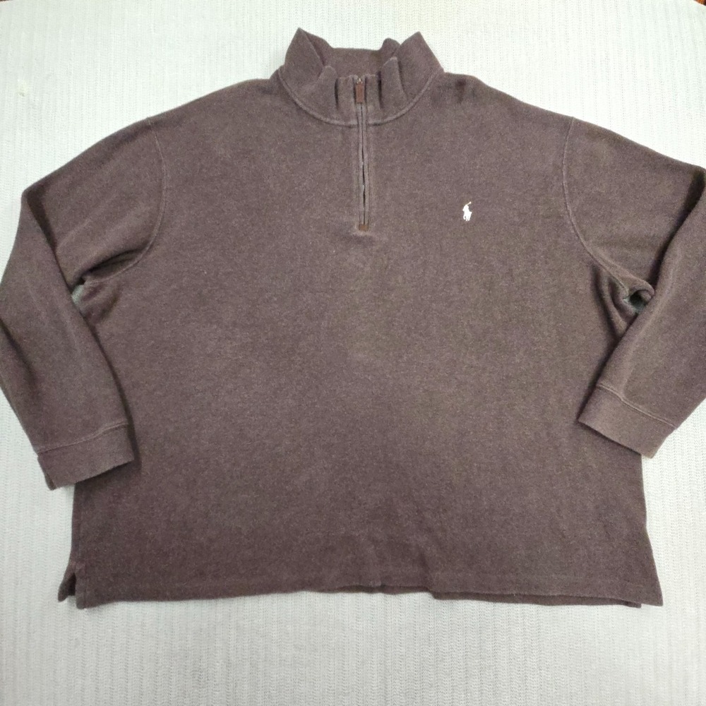 Polo Ralph Lauren Sweater Men 4XLT‎ Tall Brown 1/4 Zip Mock Neck Sweatshirt Pony